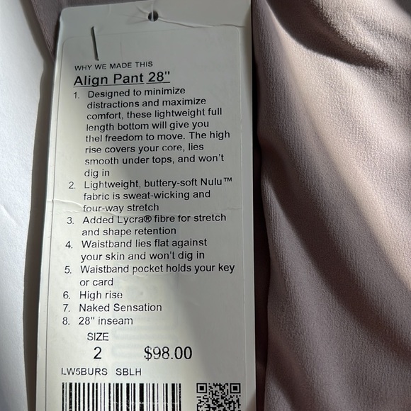 NWT Lululemon Align Leggings, Violet Verbana, Sz 2 - Picture 2 of 3